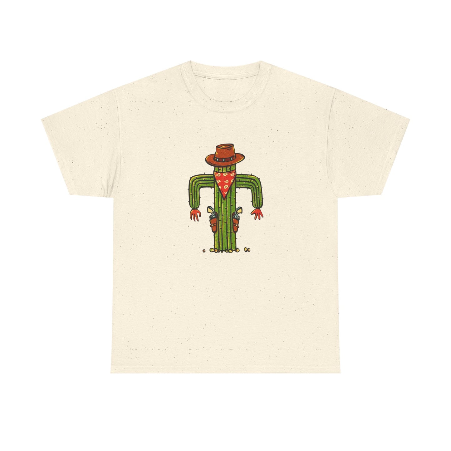 Funny Cactus Cowboy Gun Fighter Graphic T Shirt Unisex Heavy Cotton Tee