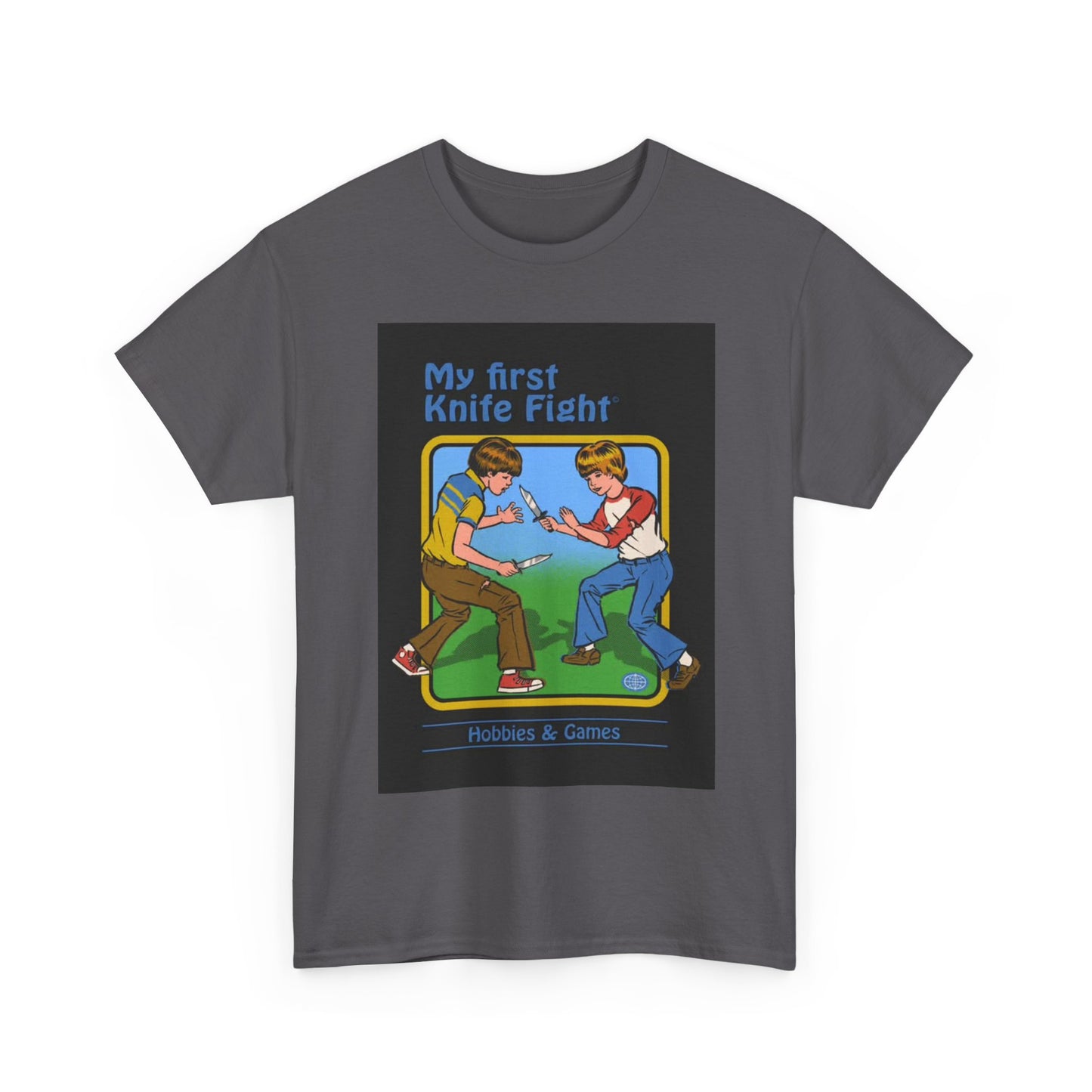 My First Knife Fight Tshirt Funny Kids Poster Retro 70s Unisex Heavy Cotton Tee