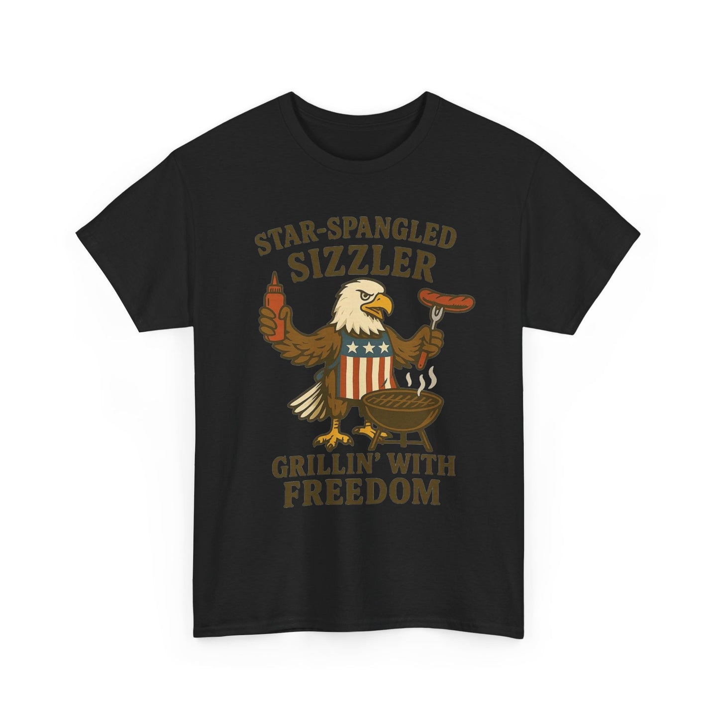 Grilling With Freedom American Flag T Shirt USA Bald Eagle Unisex Heavy Cotton