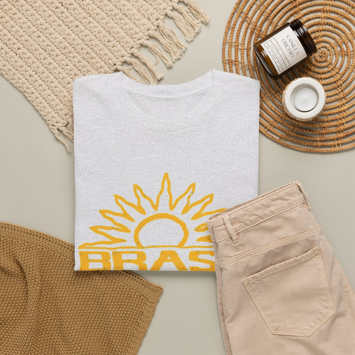 Brazil Sun Graphic T Shirt Men's Retro Classic Heavy Cotton Tee