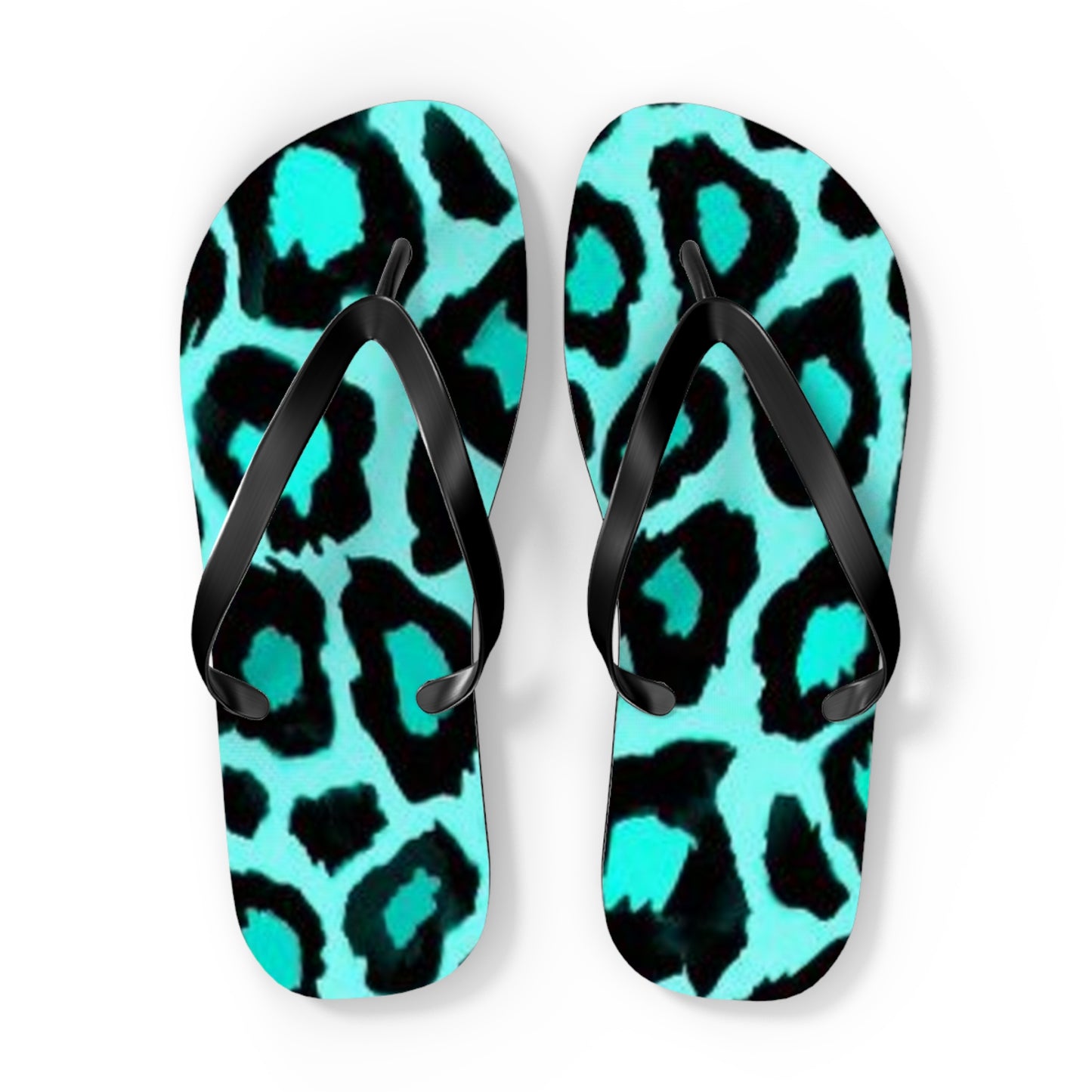 Turquoise Cheetah Beach Sandals, Slides for Summer, Flip Flops, Water Resistant