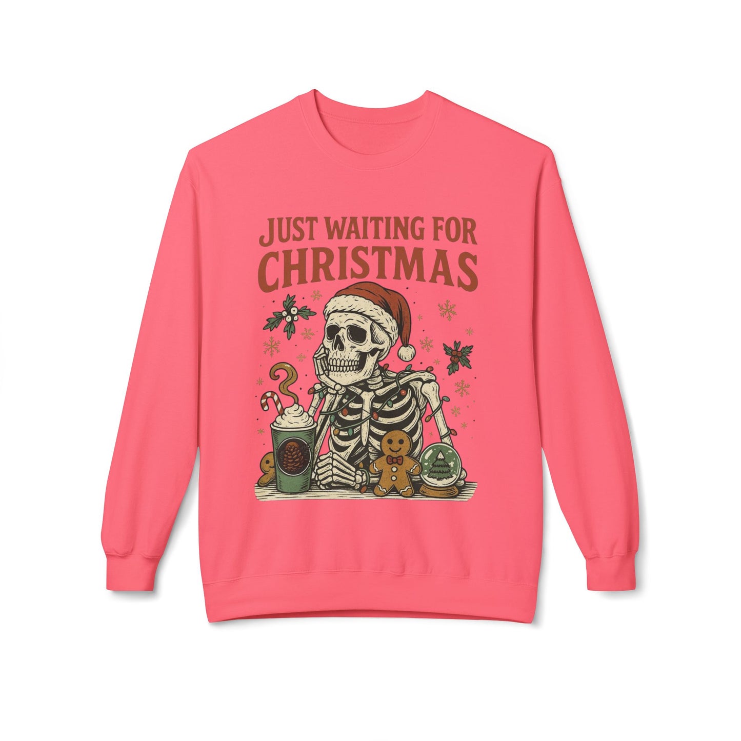 Just Waiting For Christmas Sweater Funny NEW Unisex Fleece Crewneck Sweatshirt