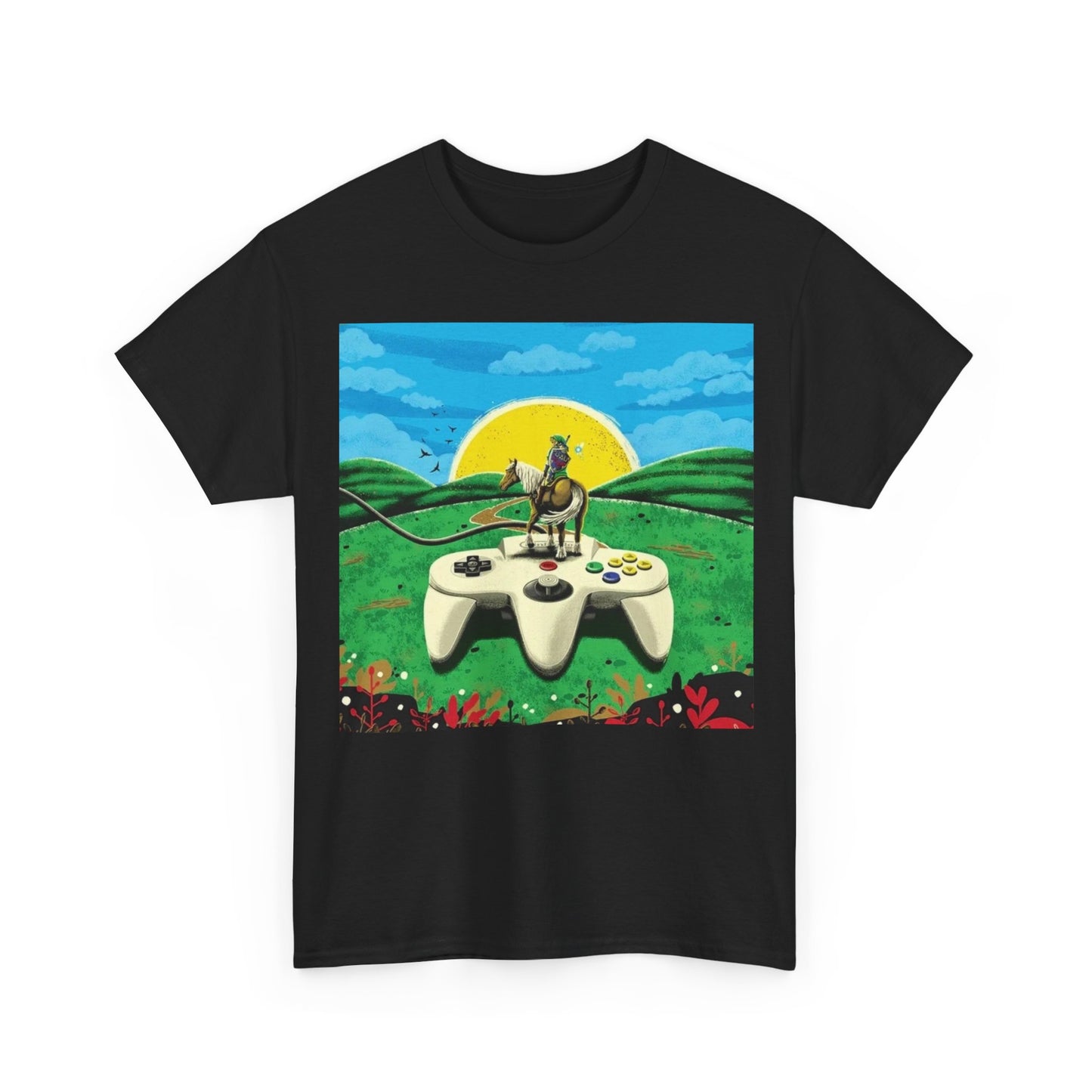 N64 Controller Gaming Tshirt Retro Gamer Painting Unisex Heavy Cotton Tee