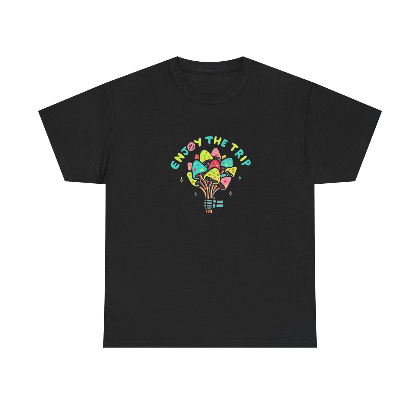 Enjoy The Trip Mushrooms Trippy Vibes T-Shirt NEW Gift Unisex Heavy Cotton Tee