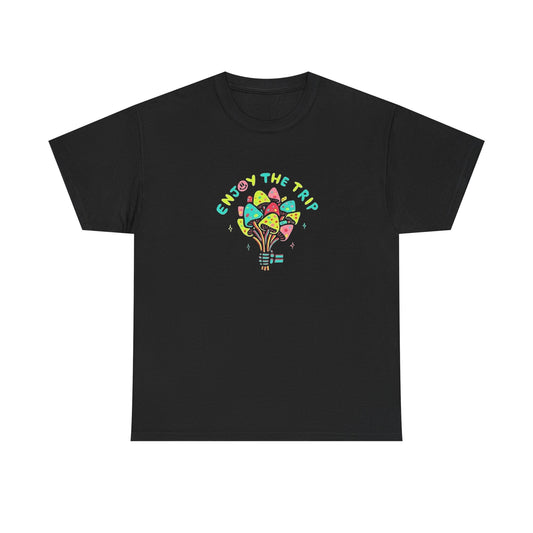 Enjoy The Trip Mushrooms Trippy Vibes T-Shirt NEW Gift Unisex Heavy Cotton Tee