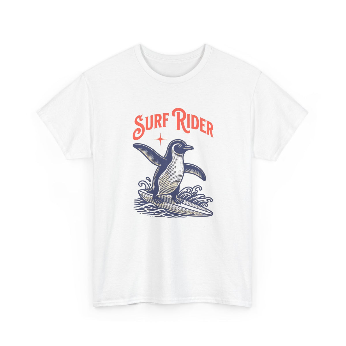 Surf Rider Penguin Graphic T Shirt Men's Heavy Cotton Tee
