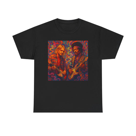 Kurt Cobain And Jimi Hendrix Graphic T Shirt Vintage Unisex Heavy Cotton Tee