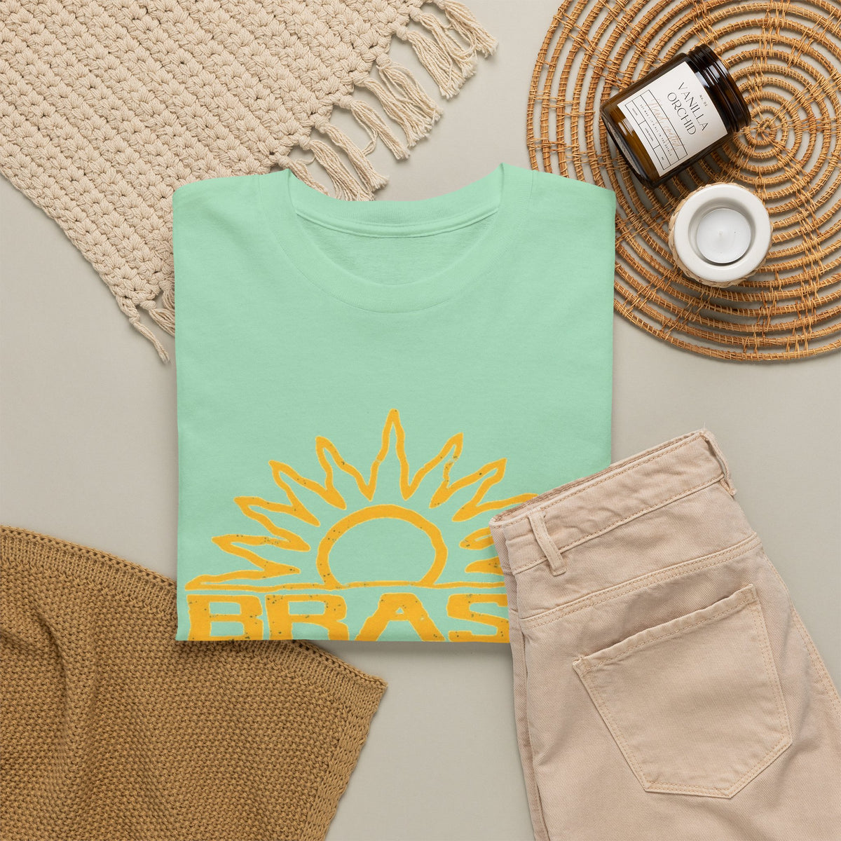 Brazil Sun Graphic T Shirt Men's Retro Classic Heavy Cotton Tee