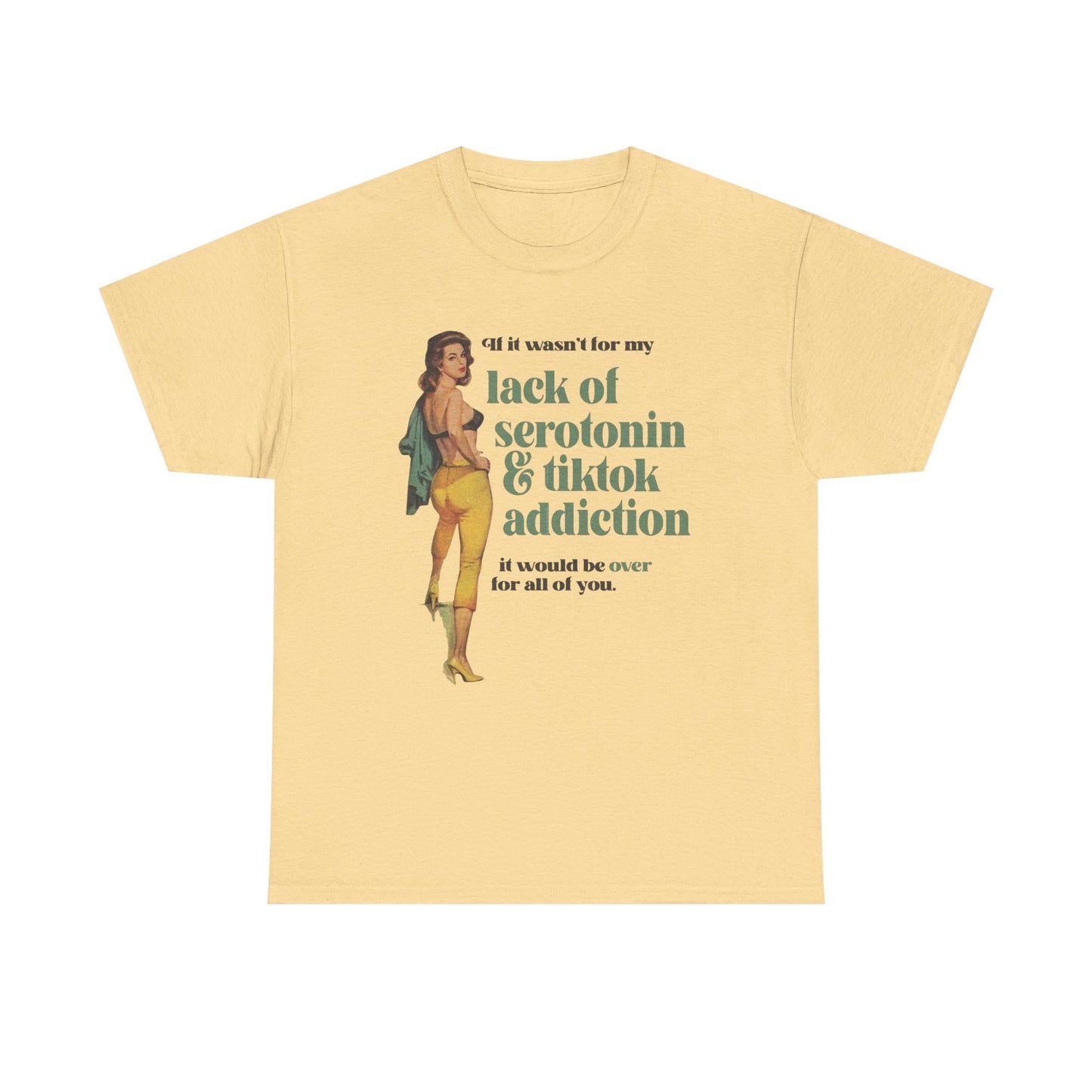 Lack Of Serotonin And Tik Tok Addiction Graphic T-Shirt Women's Comfy Cotton Tee
