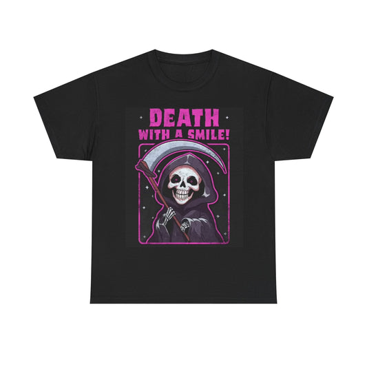 Death With A Smile Shirt Funny Grim Reaper graphic Unisex Heavy Cotton Tee