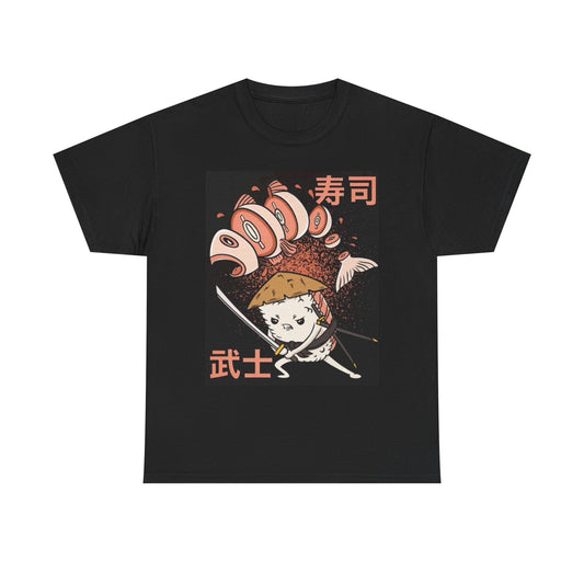 Funny Attack Ninja Sushi Graphic T Shirt Unisex Heavy Cotton Tee