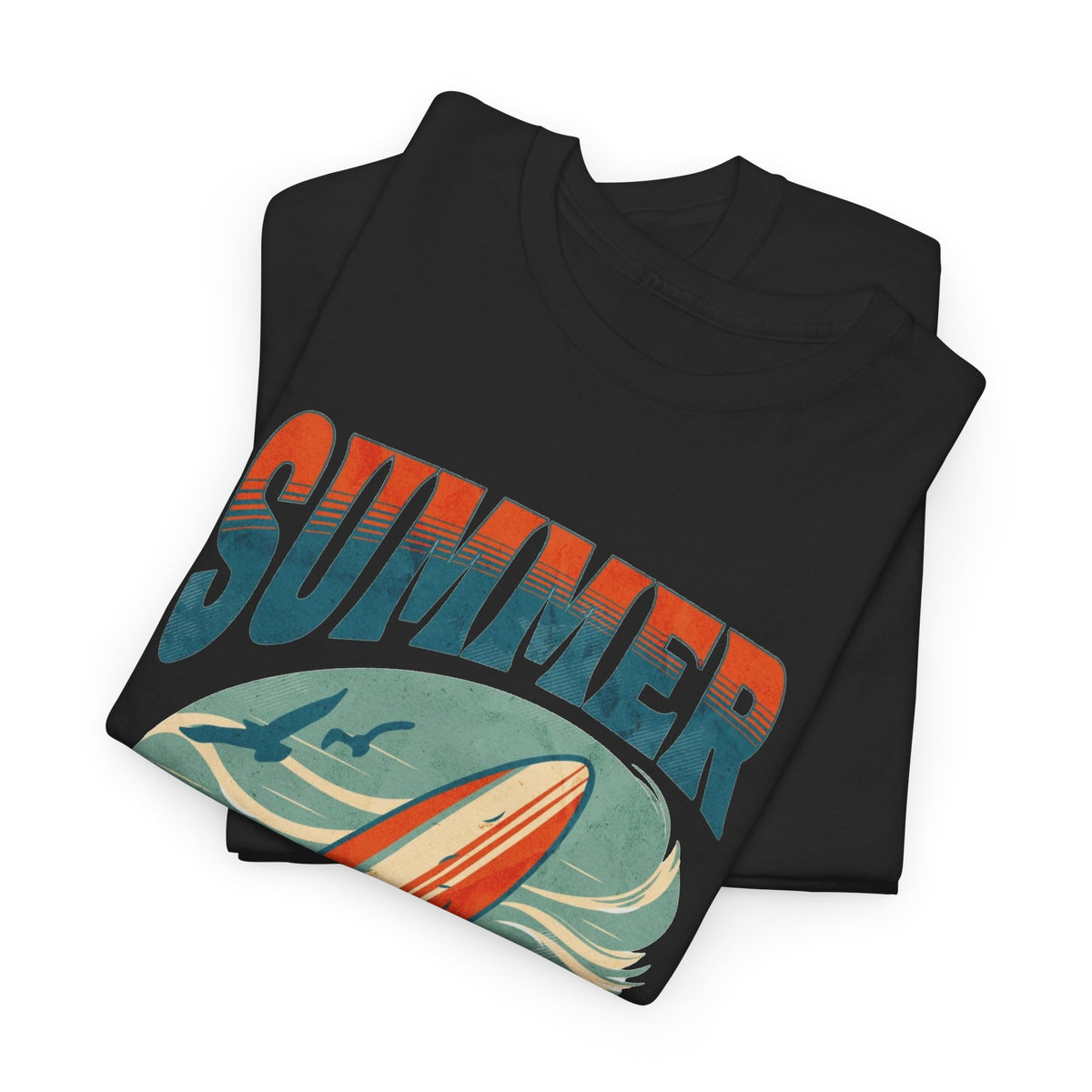 Summer Vibes Beach Surfing Graphic T Shirt Men's Heavy Cotton Tee