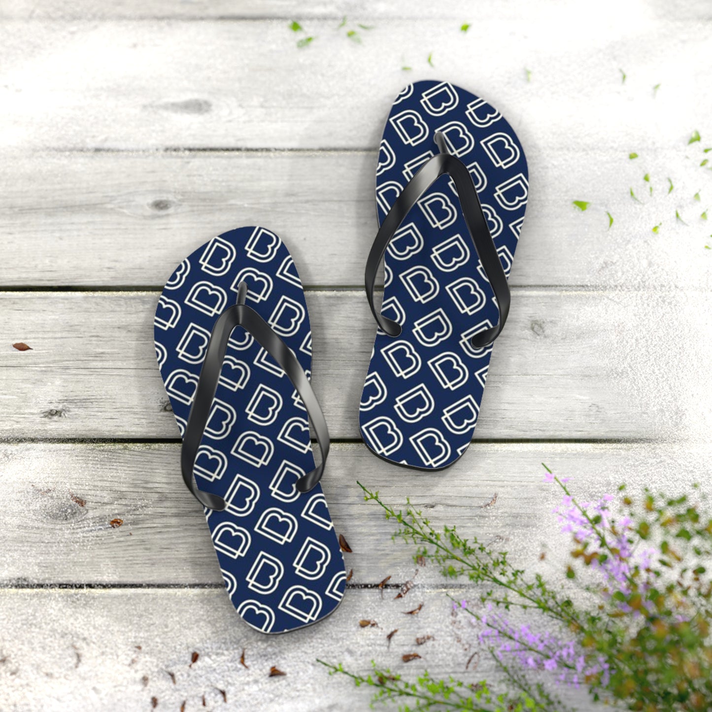Blue Monogram Flip Flops, Sandals Slides, Summer Footwear, Brand New