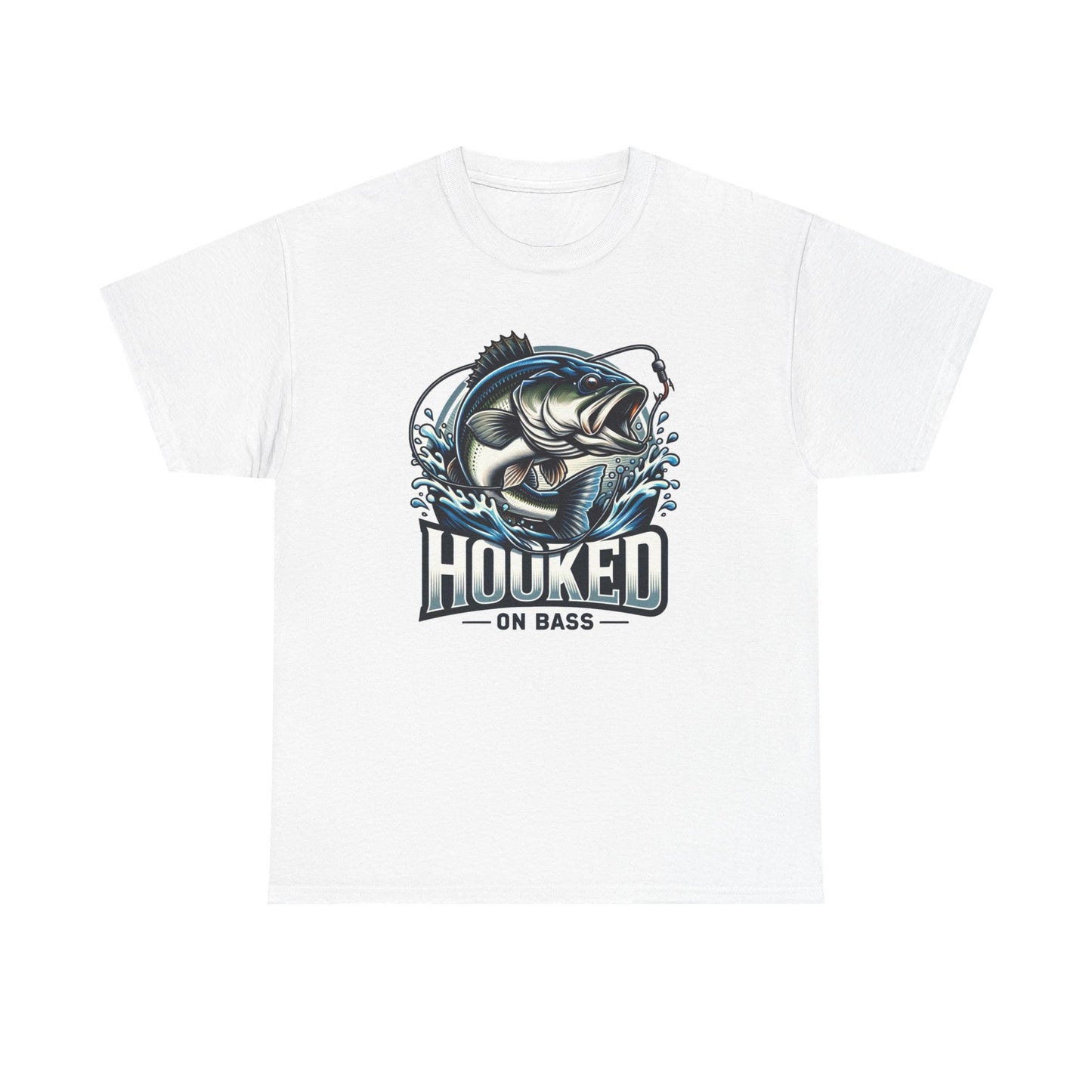 Hooked On Bass Graphic T Shirt Funny Outdoors Fishing Unisex Heavy Cotton Tee