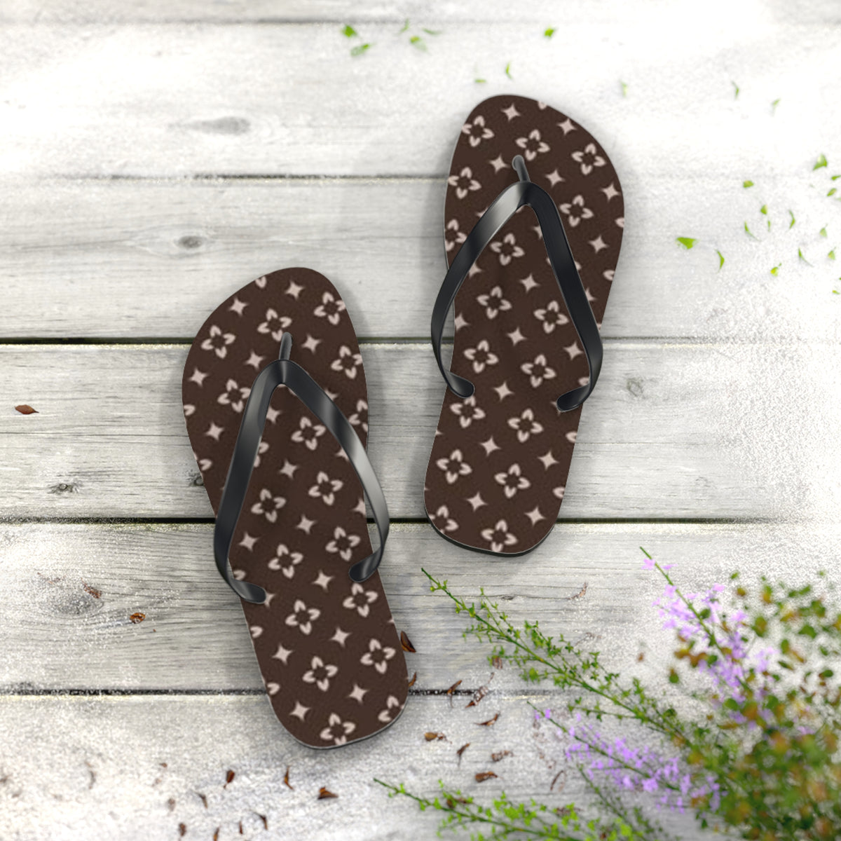 Brown And White Monogram Flip Flops, Sandals Slides, Summer Footwear, Brand New