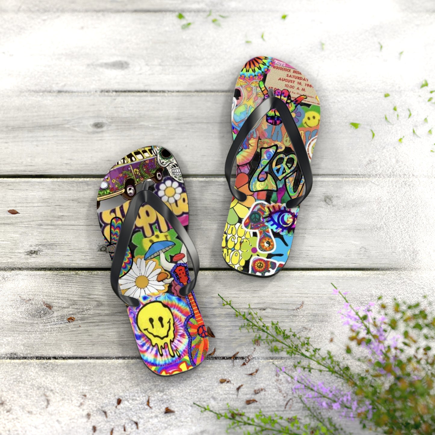 Hippy Trippy Vibes Beach Sandals, Slides for Summer, Flip Flops, Water Resistant