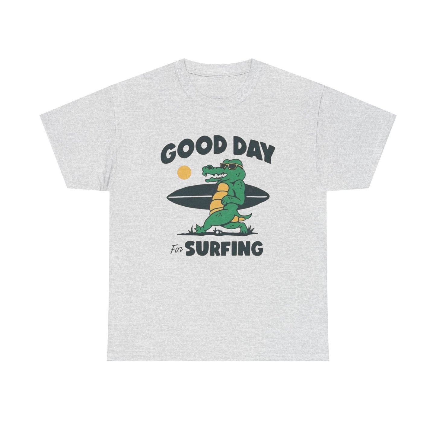Good Day For Surfing Crocodile T Shirt Graphic Unisex Heavy Cotton Tee NEW GIFT