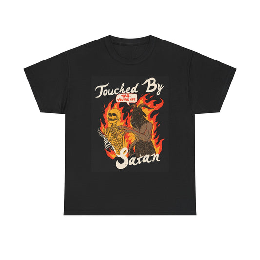 Touched By Satan Graphic T Shirt Funny Humor Tag Unisex Heavy Cotton Tee