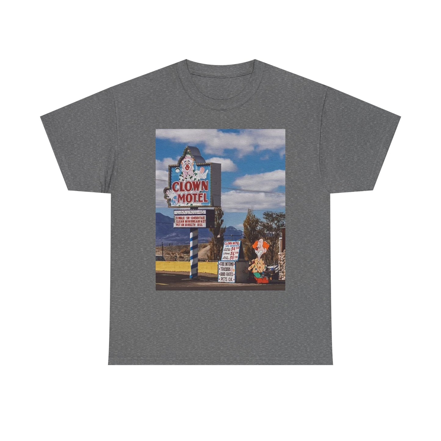 Clown Motel Graphic T Shirt Vintage Fair Funny Retro Unisex Heavy Cotton Tee