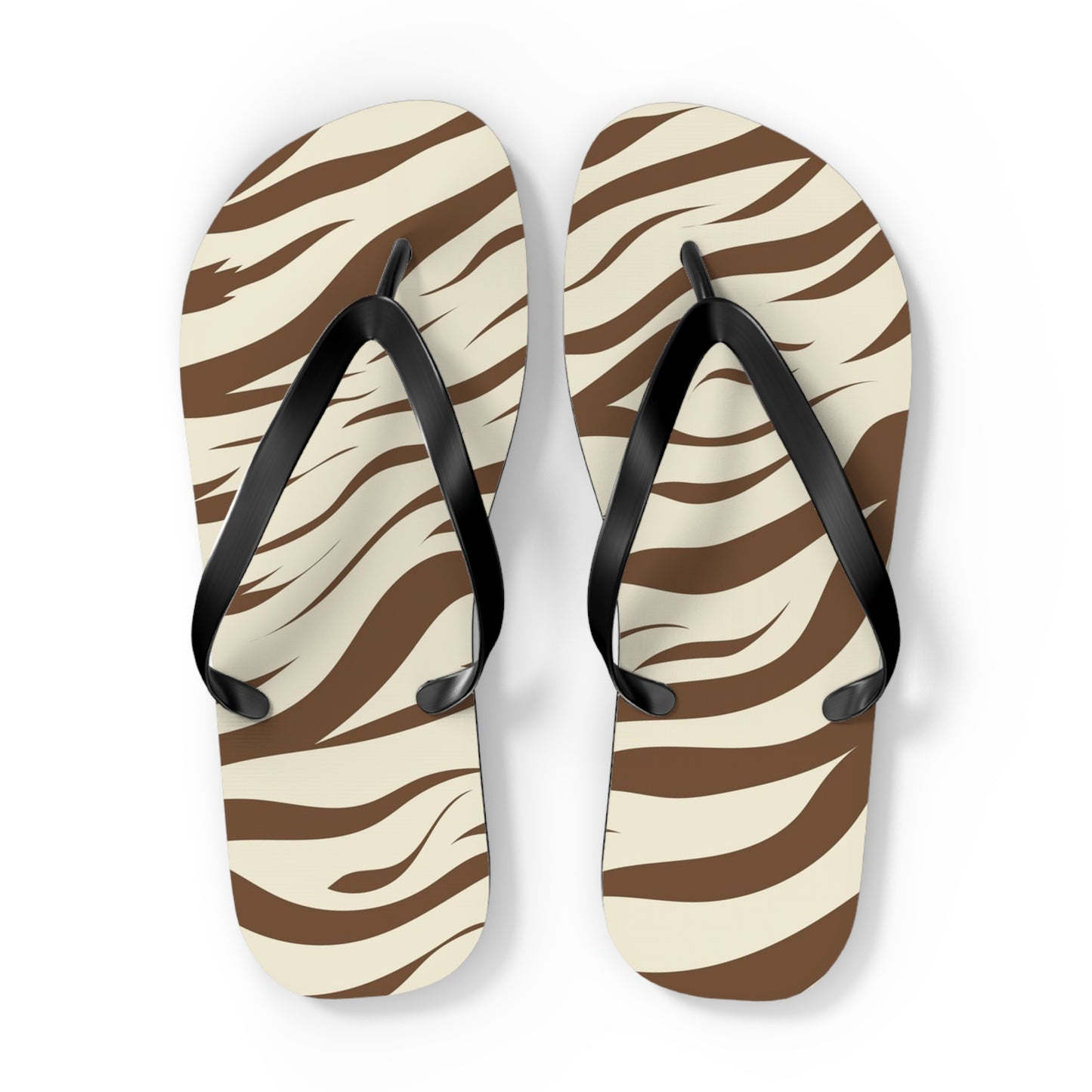 Brown Zebra Print Beach Sandals, Slides for Summer, Flip Flops, Water Resistant