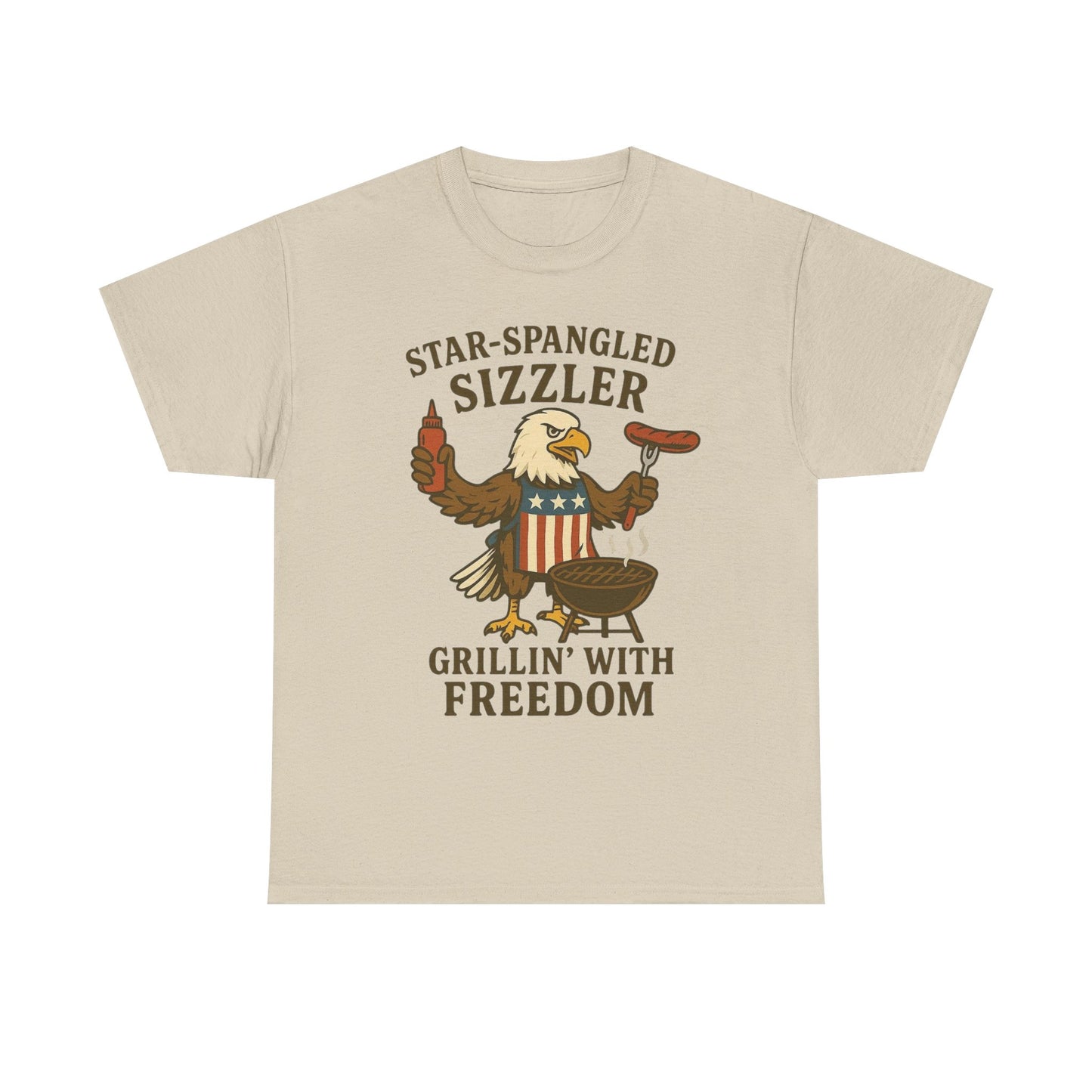 Grilling With Freedom American Flag T Shirt USA Bald Eagle Unisex Heavy Cotton