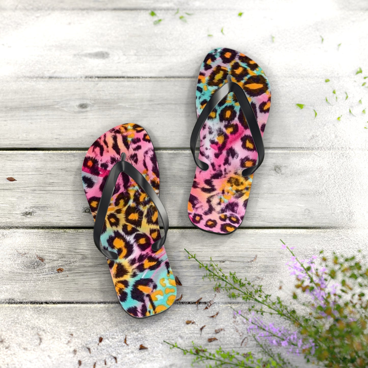 Pink Cheetah Beach Sandals, Slides for Summer, Flip Flops, Water Resistant