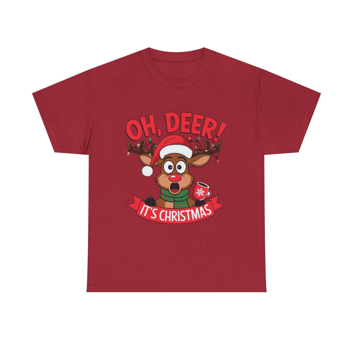Oh Deer Its Christmas Graphic T Shirt NEW Unisex Heavy Cotton Tee