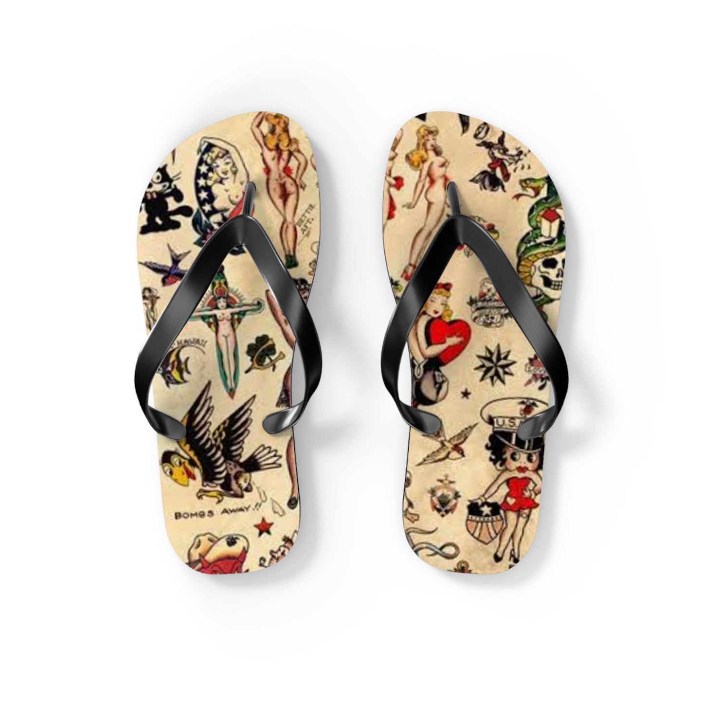 Sailor Jerry Navy Sandals, Beach Shoes, Vacation Flip Flops, Pool Slides