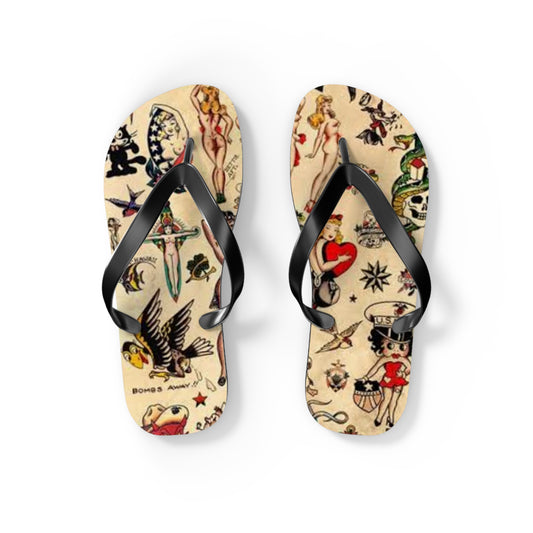 Sailor Jerry Navy Sandals, Beach Shoes, Vacation Flip Flops, Pool Slides
