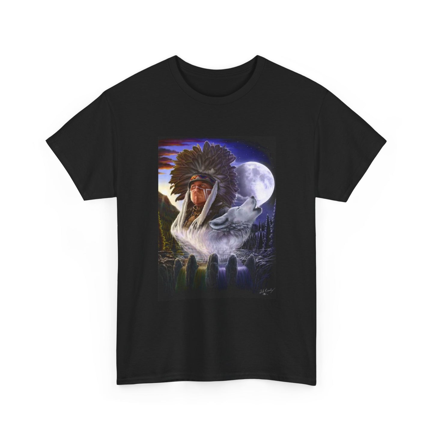 Native American Indian Tshirt Wolf Howling At The Moon New Unisex Heavy Cotton