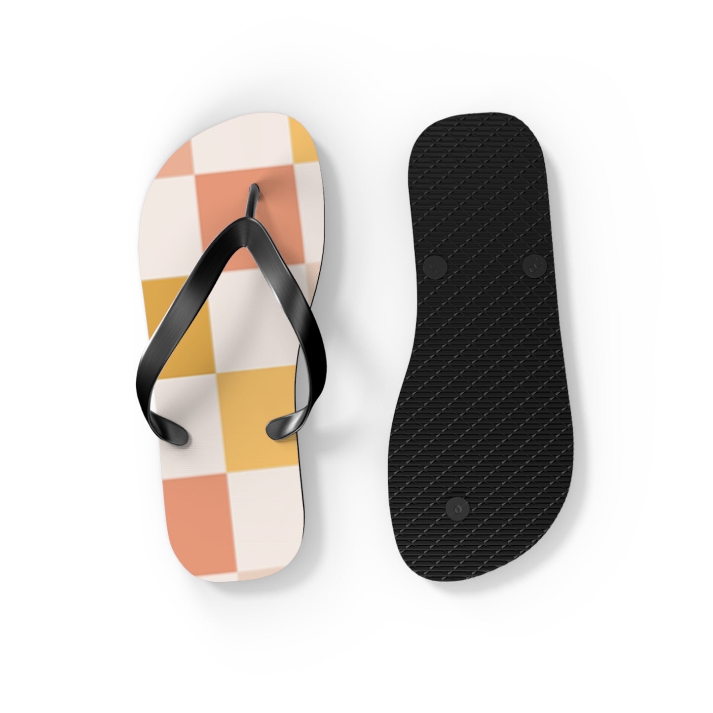 Peach Checkered Sandals, Beach Shoes, Vacation Flip Flops, Pool Slides