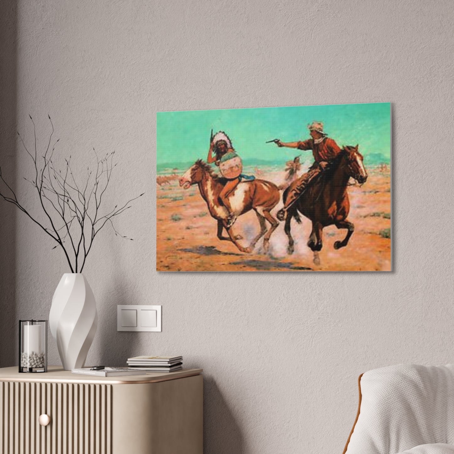 Cowboys And Indians Western AMERICA USA New Print Canvas Stretched, 0.75"