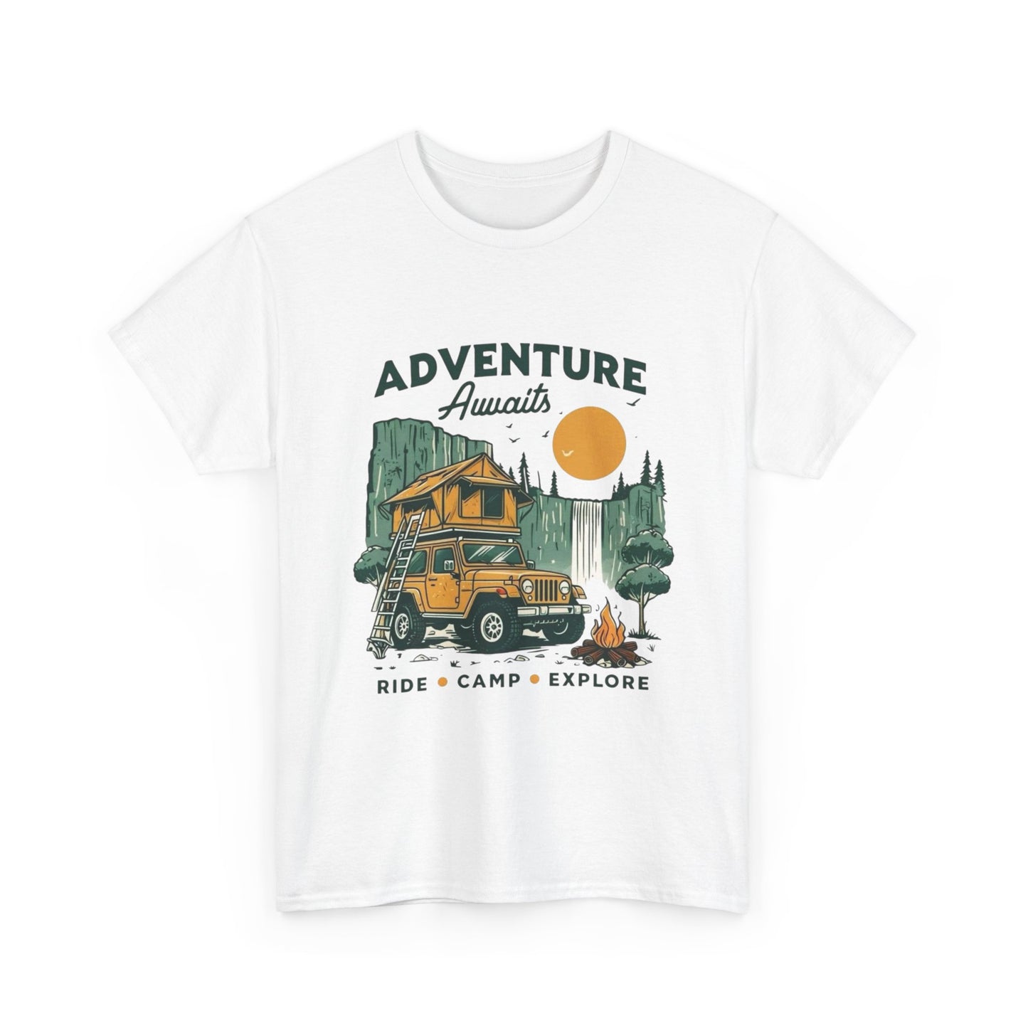 Adventure Awaits Camping Graphic T Shirt Unisex Heavy Cotton Tee