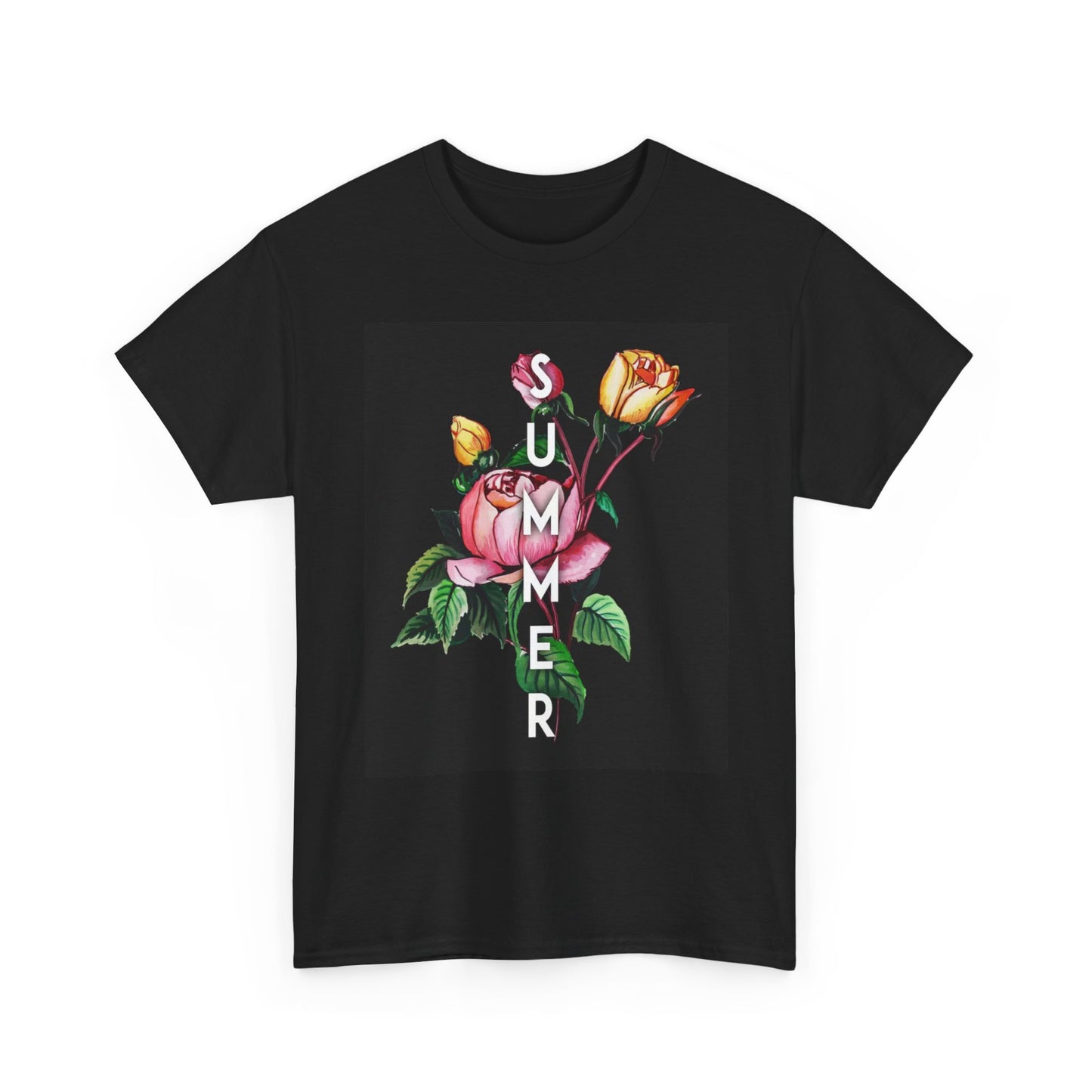 Summer Flowers Graphic T Shirt Unisex Heavy Cotton Tee