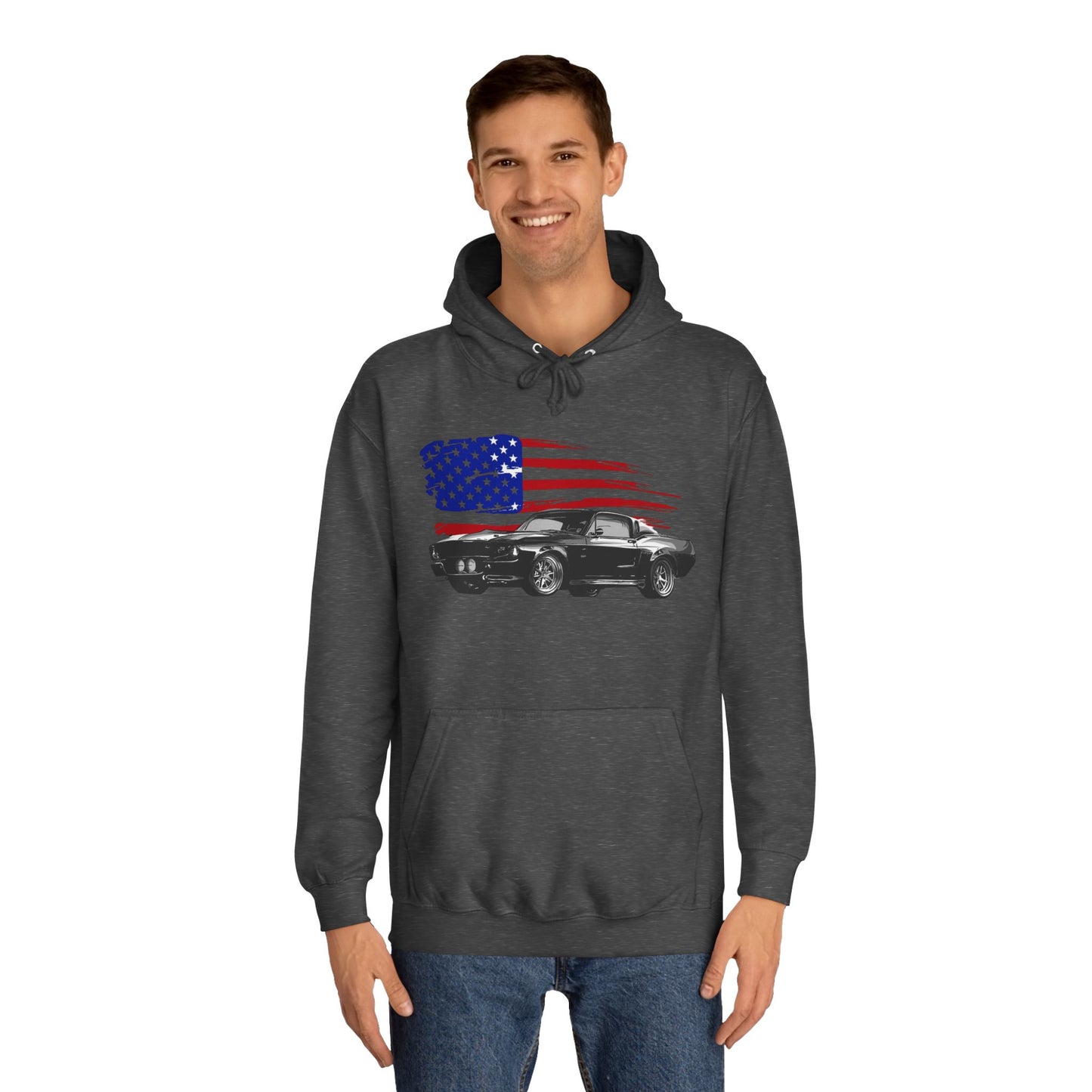 Mustang Hoodie Ford Vintage Retro American Flag Poster Unisex College Hoodie