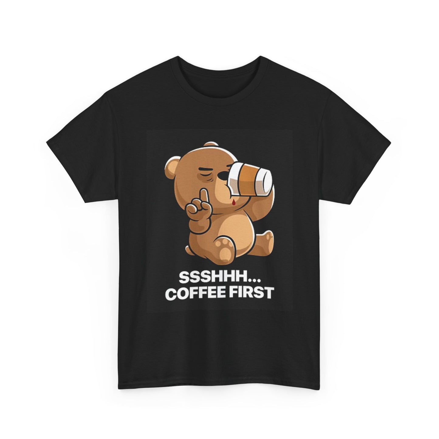Coffee First Teddy Bear Graphic T Shirt Vintage Funny Unisex Heavy Cotton Tee