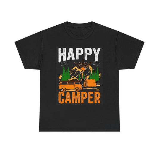 Happy Camper Graphic T Shirt Funny Outdoors Unisex Heavy Cotton Tee