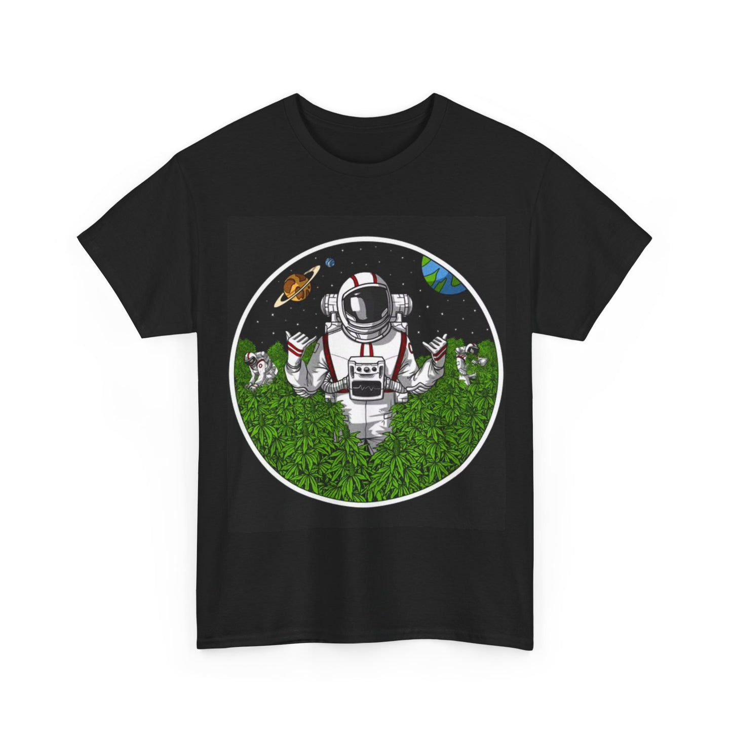 Astronaut Tshirt Weed Space fields Aliens Moon Landing Unisex Heavy Cotton Tee