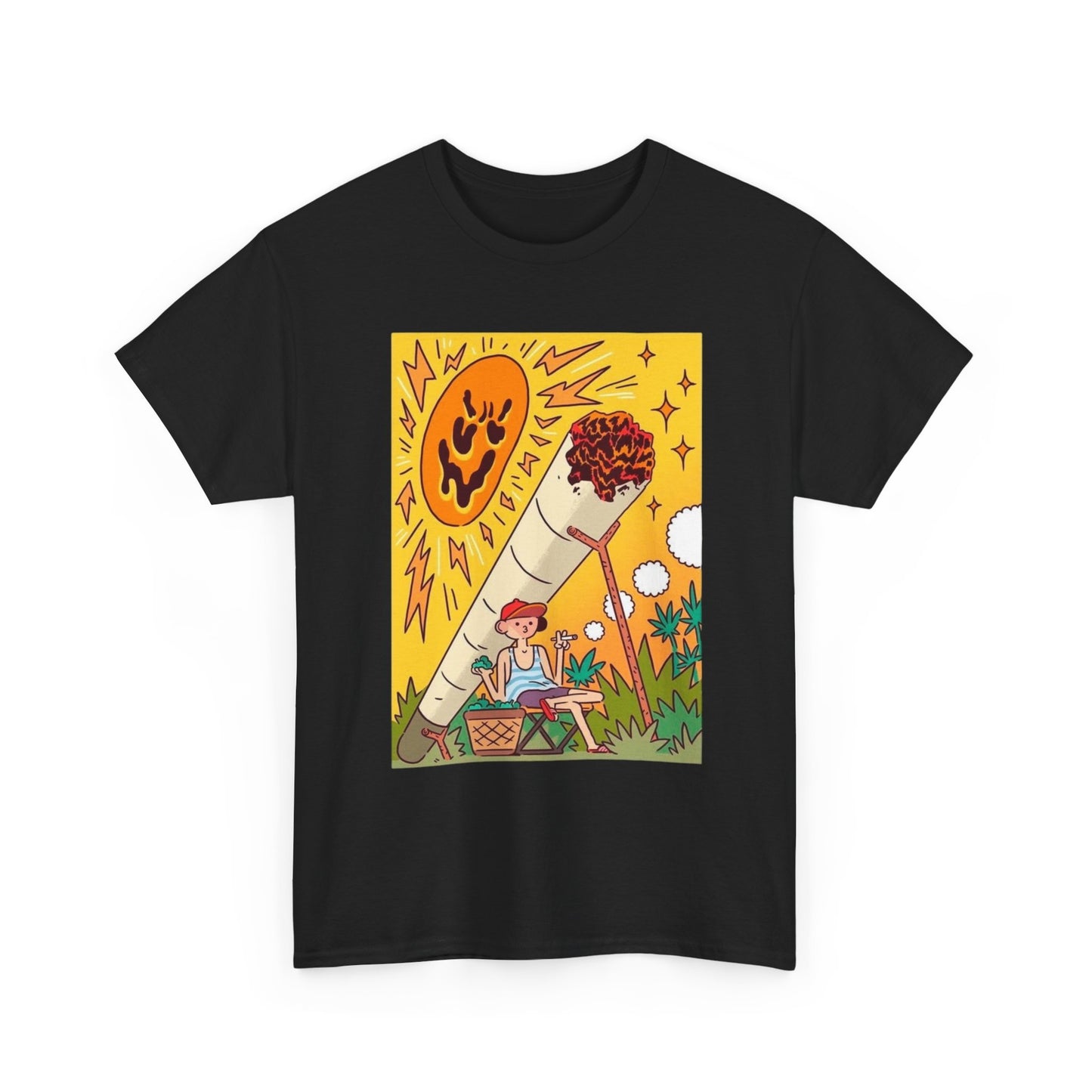 Giant Joint Trippy Sun Mushrooms T-Shirt NEW Gift Unisex Heavy Cotton Tee
