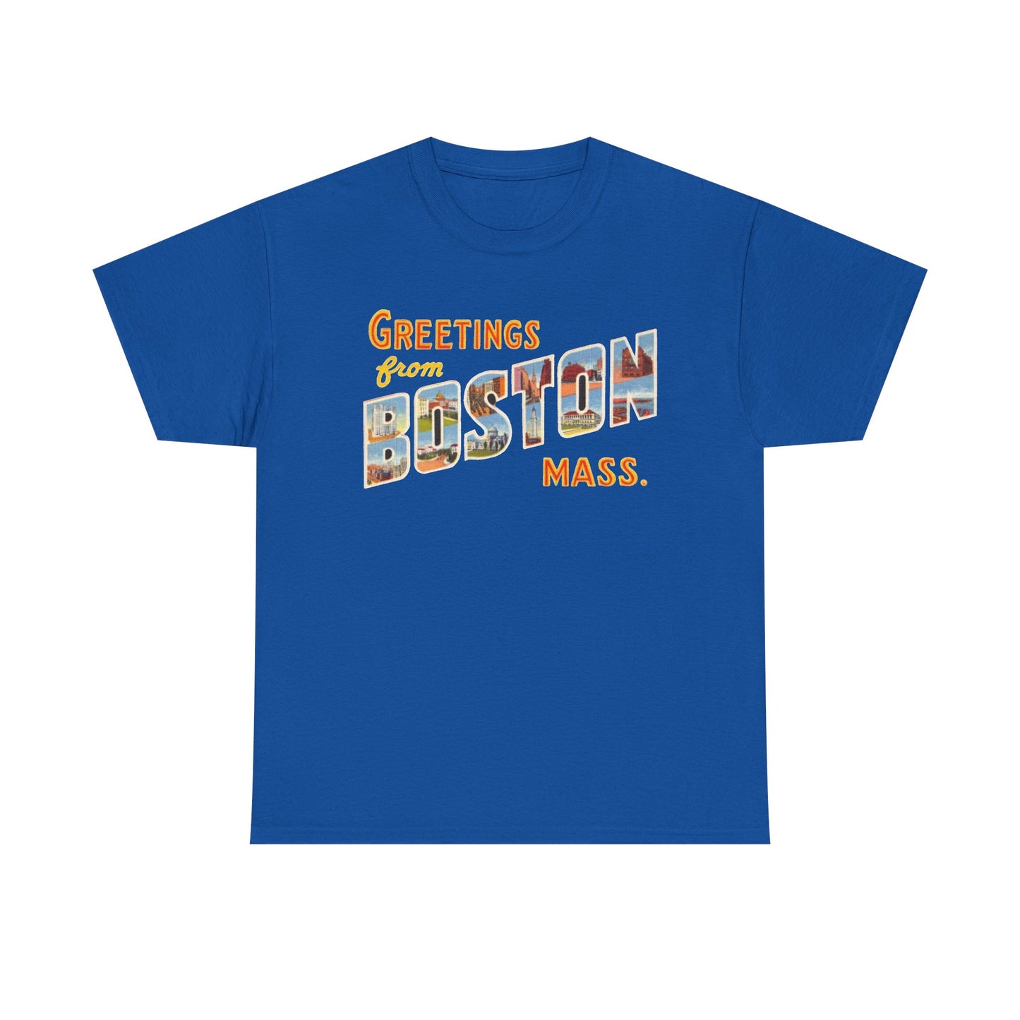 Boston T-shirt vintage postcard skyline retro Dunkin’s Unisex Heavy Cotton Tee