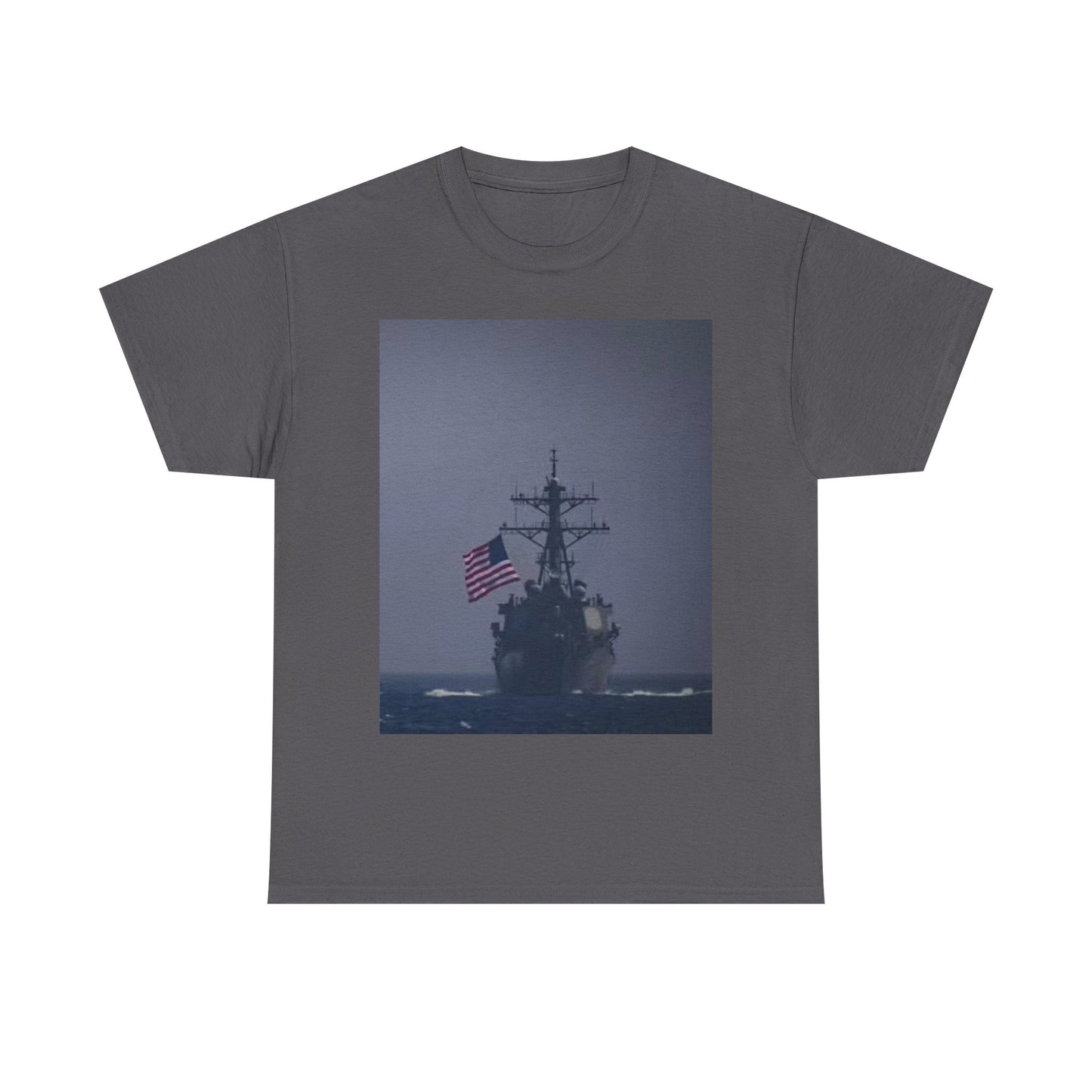Navy Warship T shirt American Flag Military Battleship USA Unisex Heavy Cotton
