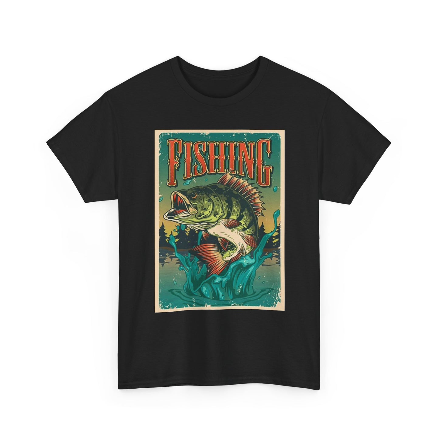 Fishing Graphic T Shirt Retro Poster Outdoors Unisex Heavy Cotton Tee