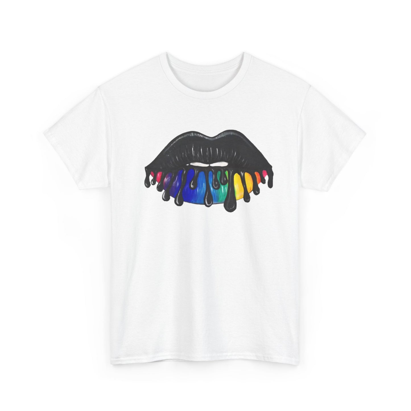 Rainbow Lips Tshirt Girly Tattoo cute womens kiss Unisex Heavy Cotton Tee