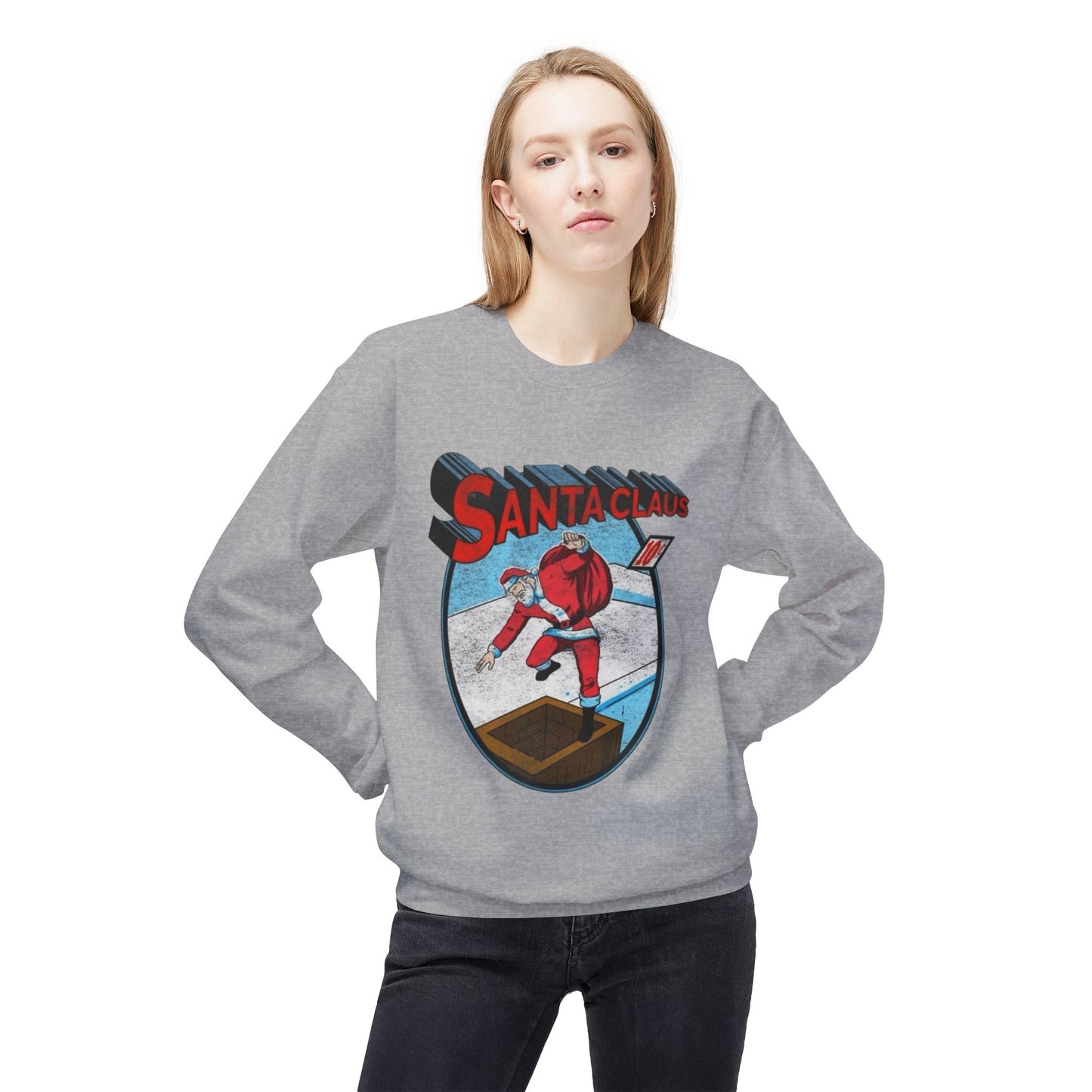 Santa Clause Cartoon Sweater NEW Unisex Fleece Crewneck Sweatshirt