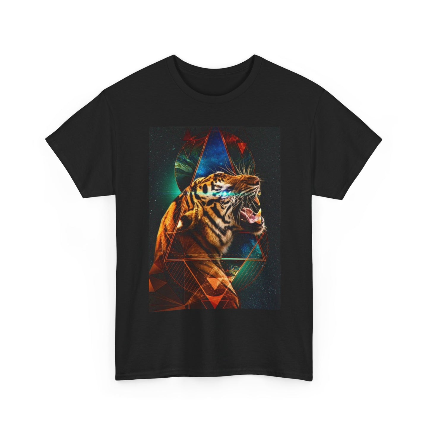 Tiger Growling In Space Graphic Tshirt Funny Zoo Unisex Heavy Cotton Tee