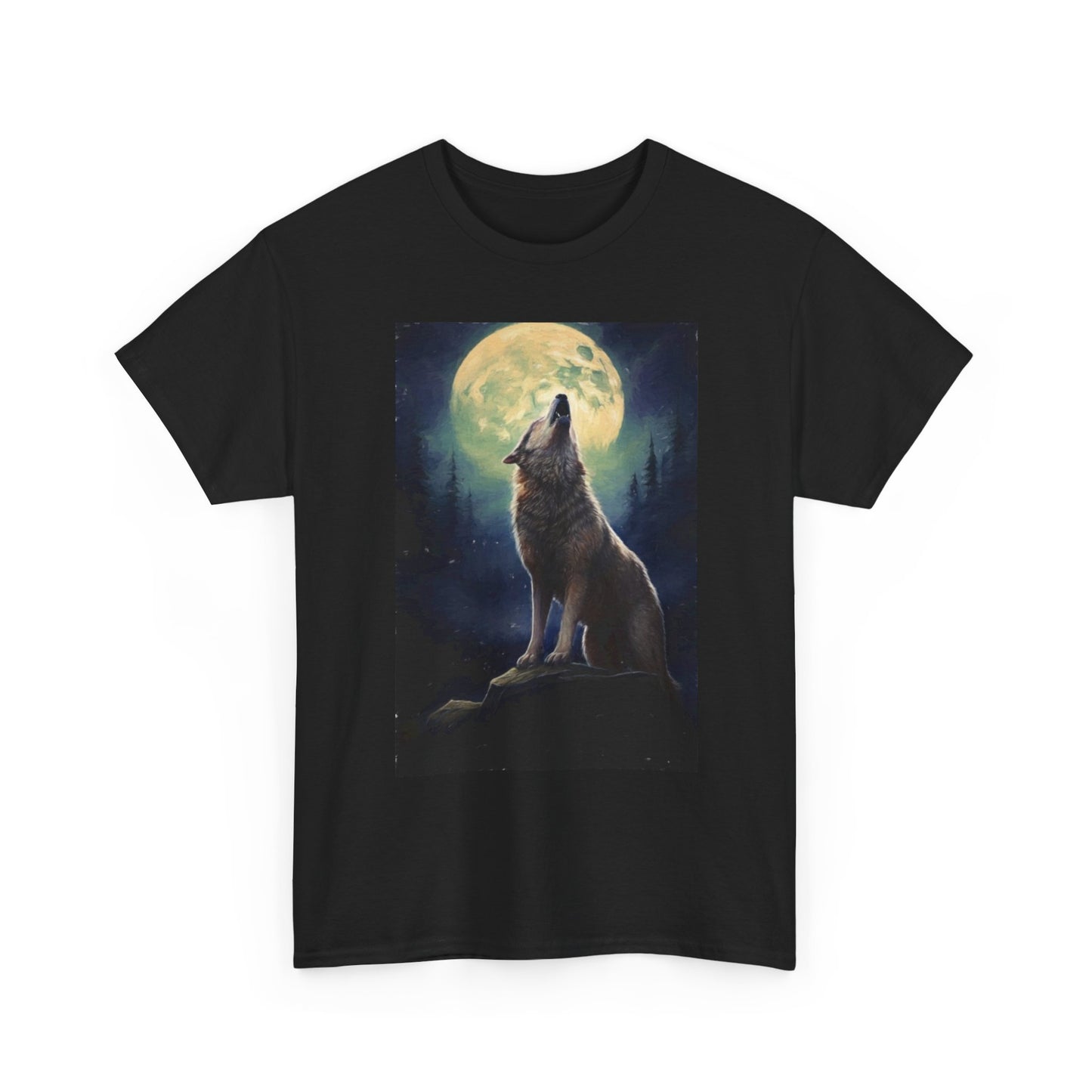 Wolf Howling At The Moon Graphic T Shirt Retro Unisex Heavy Cotton Tee