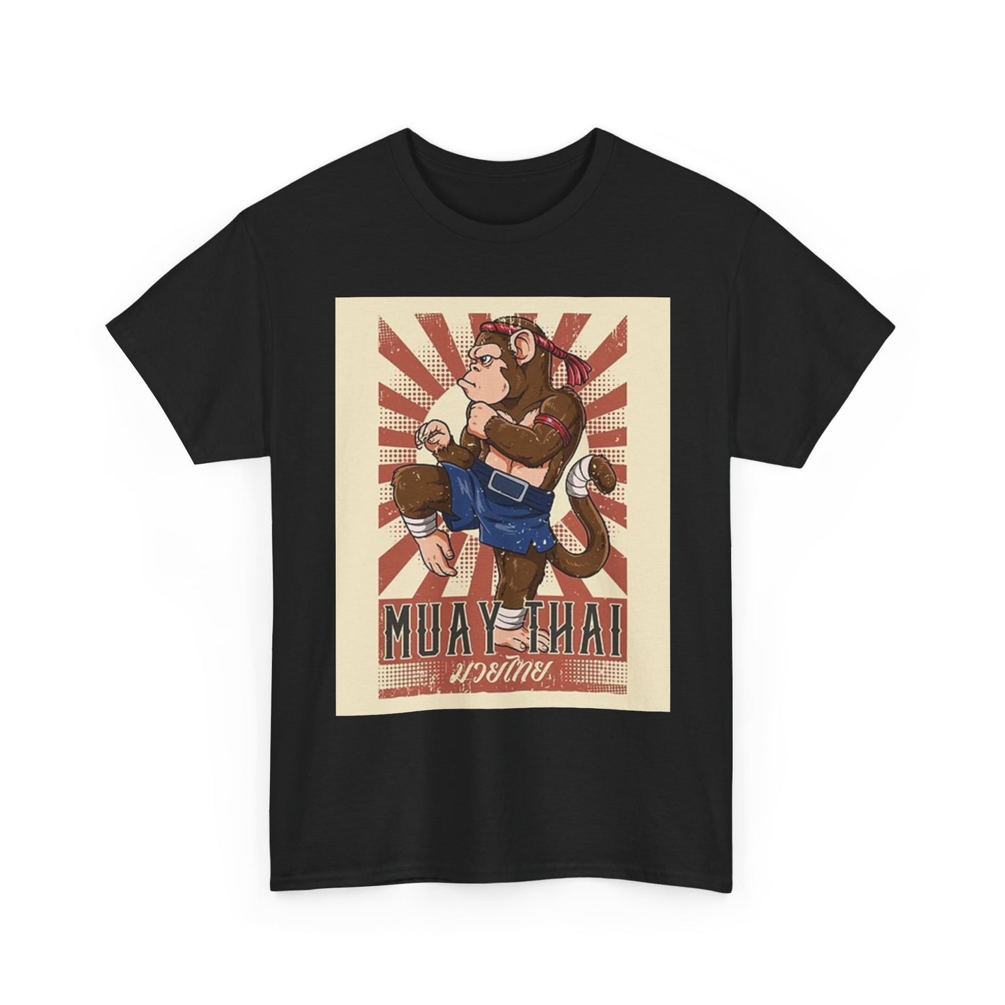 Muay Thai Graphic T Shirt Funny Monkey Retro GYM Unisex Heavy Cotton Tee