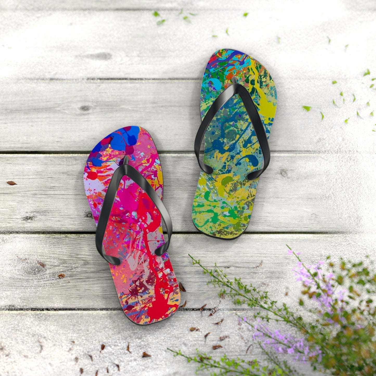 Paint Splatter Beach Sandals, Slides for Summer, Flip Flops, Water Resistant