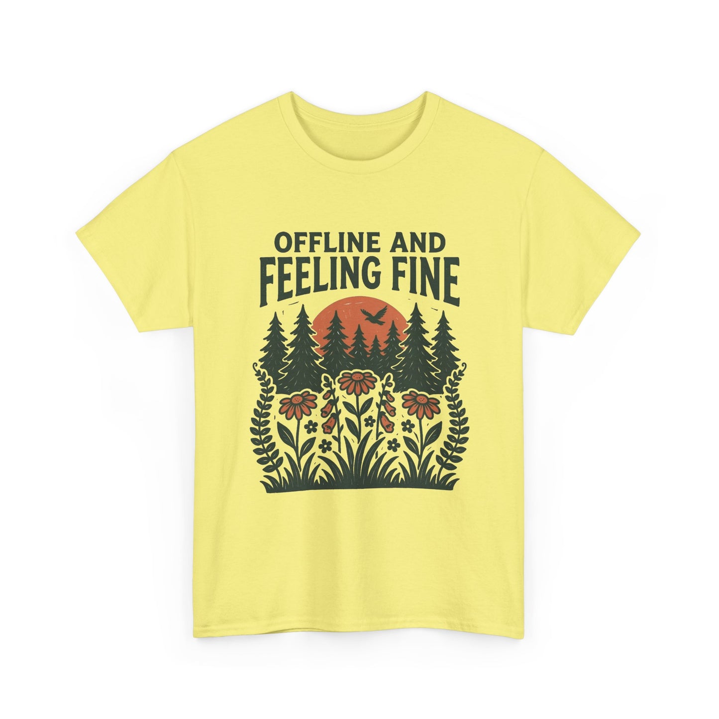 Offline And Feeling Fine Outdoors Retro Graphic T Shirt Regular Men's Heavy Cotton Tee
