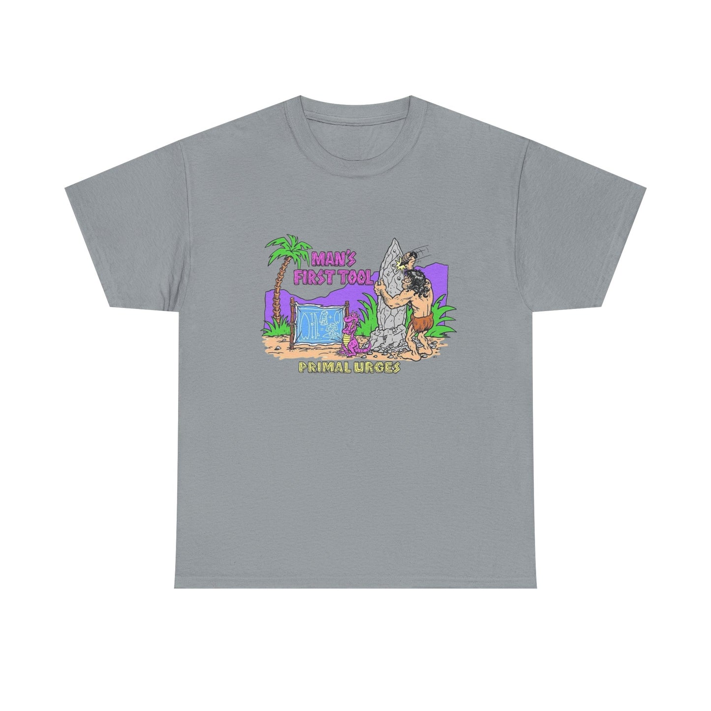 Caveman Surfing Funny Graphic T Shirt Unisex Heavy Cotton Tee Gift